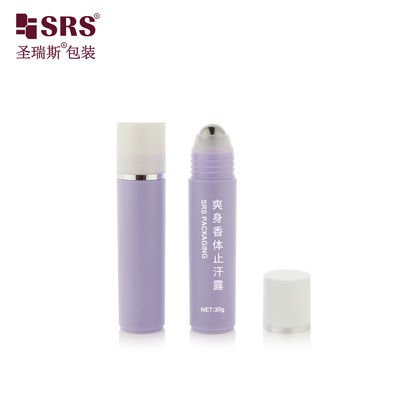 kupować RPP-30ml Wstrzykiwacz Fioletowy Błyskotliwy Mat Finished Biały Kapelusz Z Stampem Srebrny Pierścień Stalowa Kula Masaż Włosy Serum Butelka Roller online manufacture