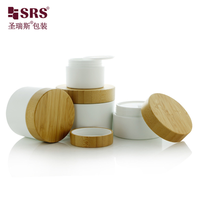 50g 100g 150g 250g Matte Frosted PP Plastic Jar With Real Bamboo Cap