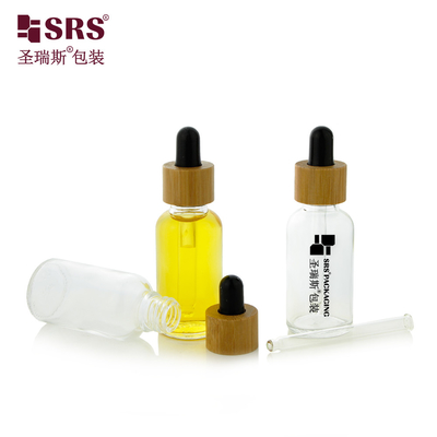 1 OZ Pustka, czysta, przezroczysta szkła, olej eteryczny, luksusowy, bambusowa butelka z kroplówką na ramieniu, 30 ml