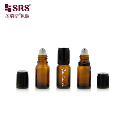 10 ml Mini pusta okrągła butelka ze szkła bursztynowego ze stalową kulką zabezpieczającą przed dziećmi na olejki eteryczne