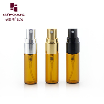 BLPA-3ML Bursztynowa fiolka butelka szklana z rurą z pompą rozpylającą złoto z aluminium do perfum