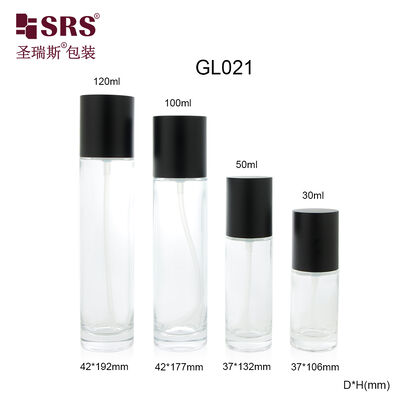 GL021 30ml 50ml 100ml 120ml Przezroczysta szklana butelka z pompką do balsamu z czarną zakrętką, dostosowana
