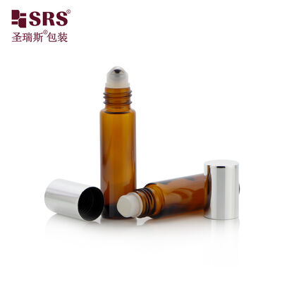Szklana butelka roll-on 10 ml z bursztynowego/przezroczystego szkła, wyposażona w szczelną stalową kulkę, do olejków eterycznych i zapachów