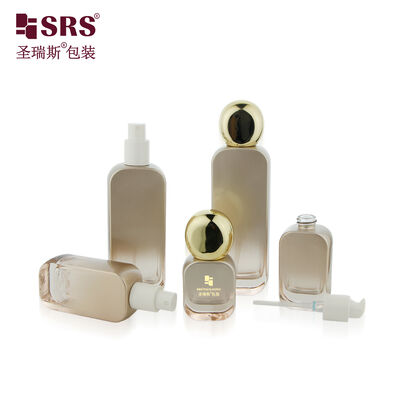 Elegant Rectangle Glass Cosmetic Bottle Gradient Finish Empty Serum Bottle for Facial Skincare Packaging